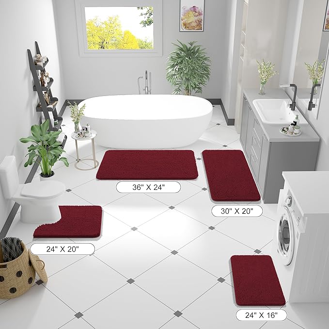 OLANLY Bathroom Rugs 59x20, Extra Soft Absorbent Chenille Bath Rugs, Rubber Backing Quick Dry, Machine Washable Bath Mats for Bathroom Floor, Tub and Shower, Home Decor Accessories, Burgundy