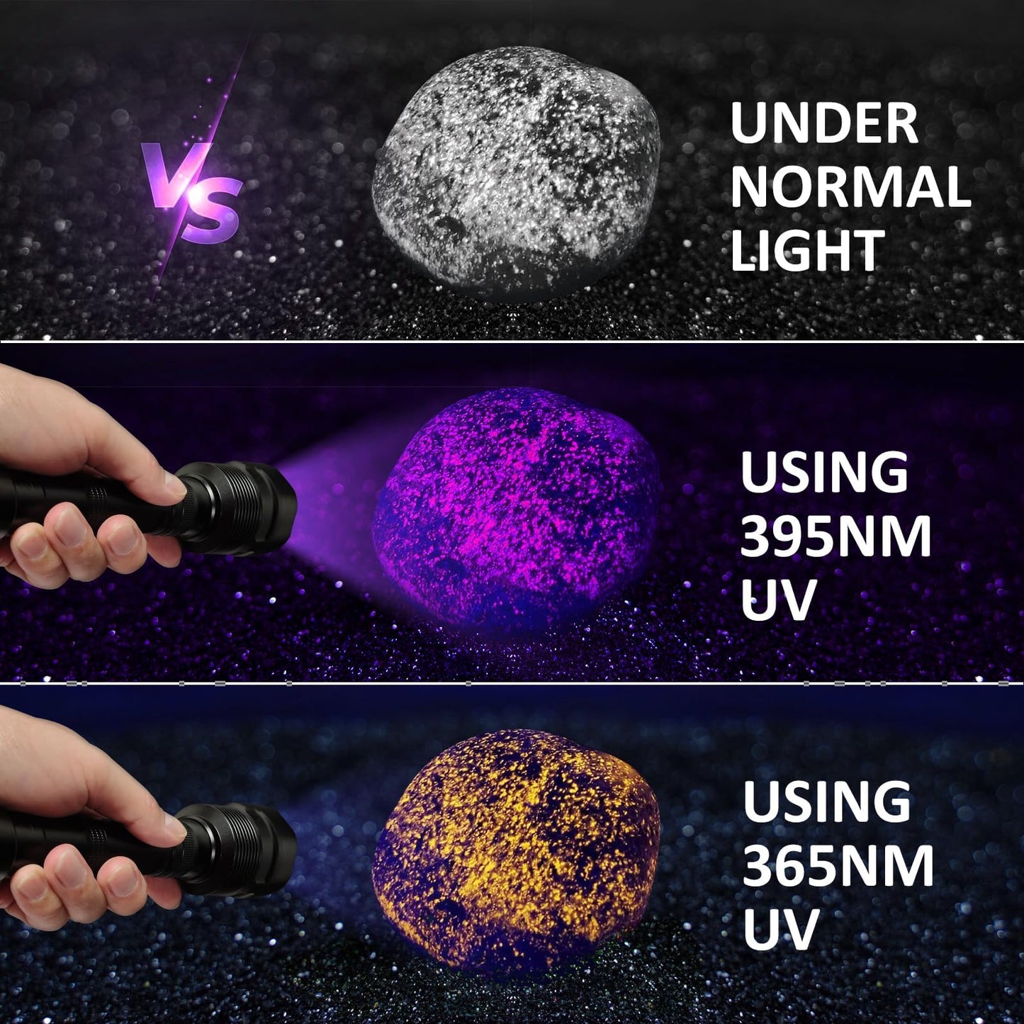 SAOPRKLER Black Light 395NM UV Flashlight for Pet Urine Detection, Scorpion Spotting, AC System Inspection and Rock Fluorescence