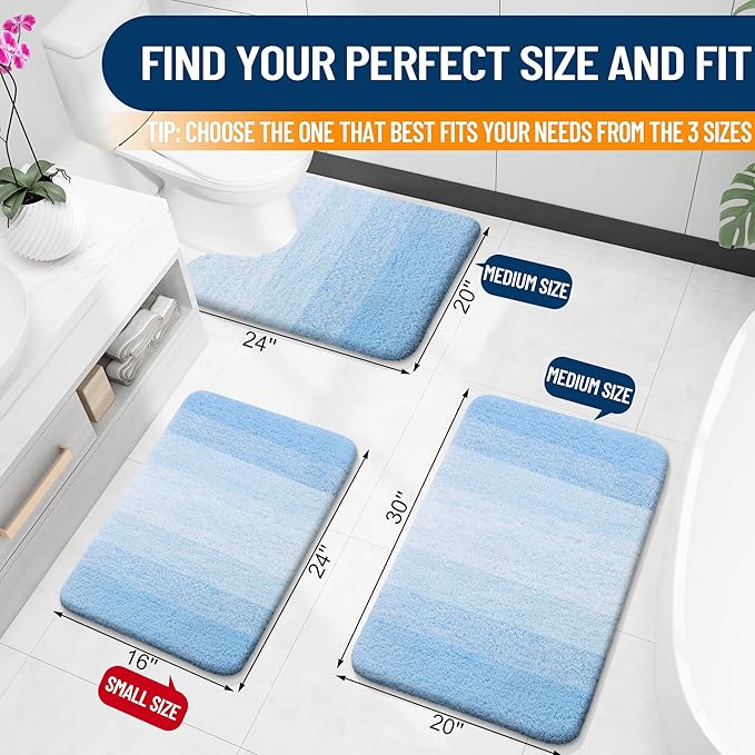OLANLY Bathroom Rugs Mat 40x24, Extra Soft Absorbent Microfiber Bath Rugs, Rubber Backing, Quick Dry, Machine Washable Bath Mats for Bathroom Floor, Tub and Shower, Home Decor Accessories, Sky Blue