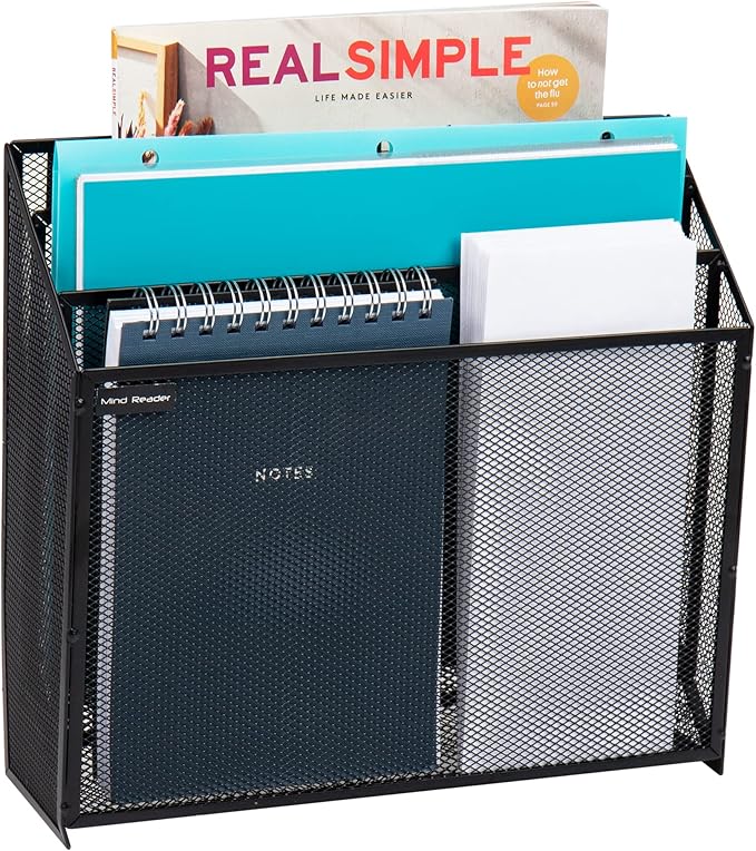 Mind Reader Vertical File Storage, Desktop Organizer, Wall Mount, Office, Metal Mesh, 12.5"L x 3.75"W x 11.5"H, Black