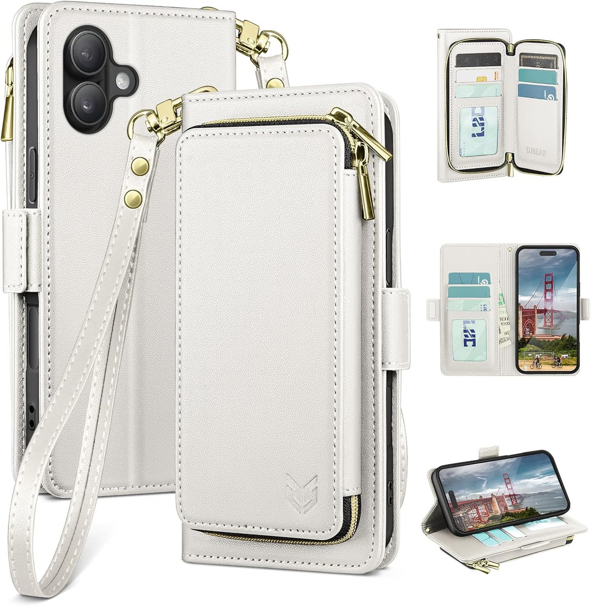 DJBEAR 17 6.3" 9 17 for iPhone Wallet Case for Men & Women, All-in-One Flip Folio Cover with Card Slots, Zipper Pocket