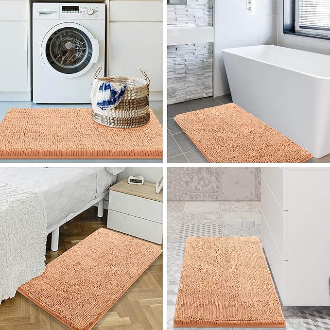Smiry Luxury Chenille Bathroom Rugs 30x20, Extra Soft and Absorbent Shaggy Bath Mat, Machine Washable, Non-Slip Plush Carpet Runner for Tub, Shower, and Floor, Home Decor Accessories, Lake Blue