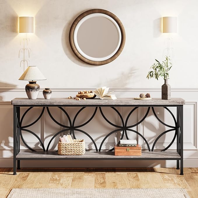 Tribesigns 70.9-Inch Narrow Sofa Table, Industrial Long Sofa Table Behind Couch, Entry Console Table with Storage for Entryway, Living Room, Foyer, Unique Design, Vintage Grey