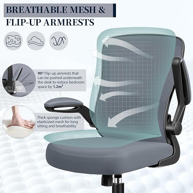 FelixKing Office Chair, Ergonomic Desk Chair with Adjustable Height and Lumbar Support Swivel Desk Computer Chair with Flip up Armrests for Conference Room (Dark Gray)