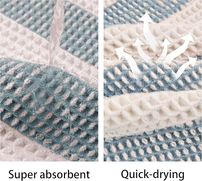 Waffle Bath Mat Non Slip, Boho Bathroom Rug, Super Absorbent Quick Dry Bathroom Mat, Soft Farmhouse Bath Rug with Tassels, Small Washable Shower Mats for Floor 20"x32", White and Blue