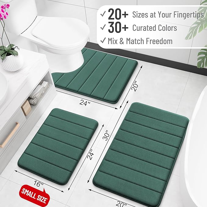 OLANLY Memory Foam Bath Mat 40x32, Super Soft Absorbent Bathroom Rugs, Quick Dry, Machine Washable Shower Floor Rugs, Bathmat Carpet, Bathroom Home Decor Accessories, Blackish Green