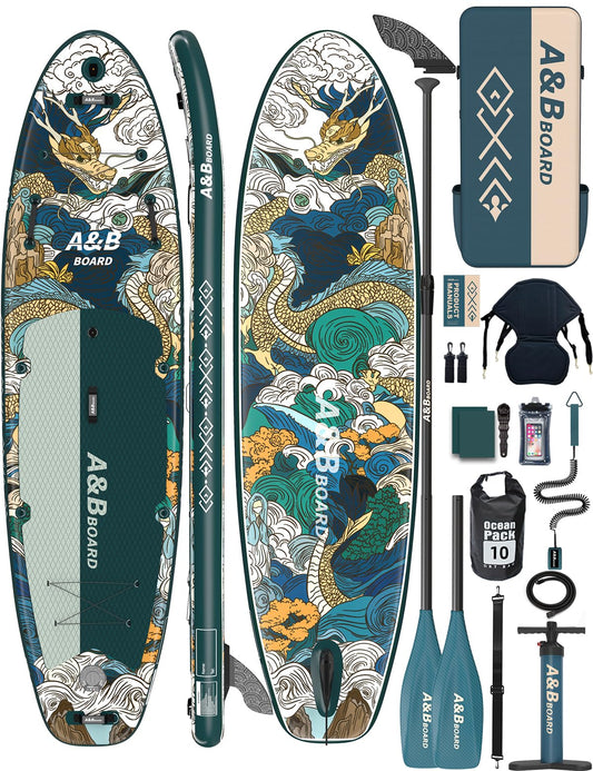 ABBOARD Inflatable Stand Up Paddle Board with Seat - 11 Ft Extra Wide Fishing Paddleboard with Sup Accessories for Beginner Adults Youth