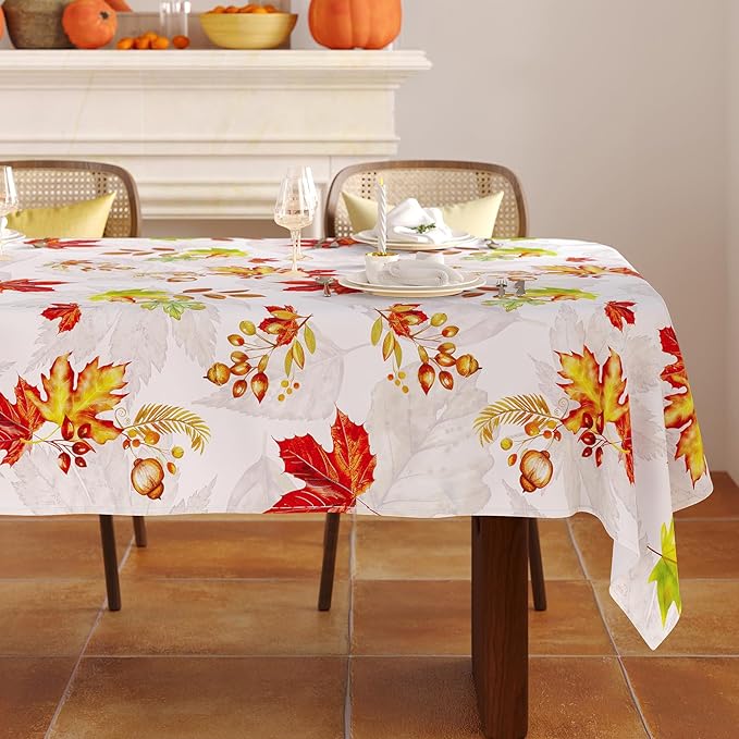 Fall Rectangle Tablecloth 60 x 102 Inch, Thanksgiving Autumn Harvest Maple Leaves Table Cloth, Spill Proof Wipeable Washable Rectangular Table Covers for Party Picnic Dinner Decor