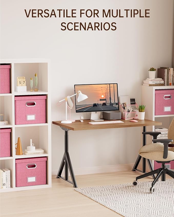Oterri File Organizer, File Box, File Cabinet for Letter File Folder Storage, Portable Storage Bins with Lids for Office/Decor/Home, 1 Pack, New-pink-Box only
