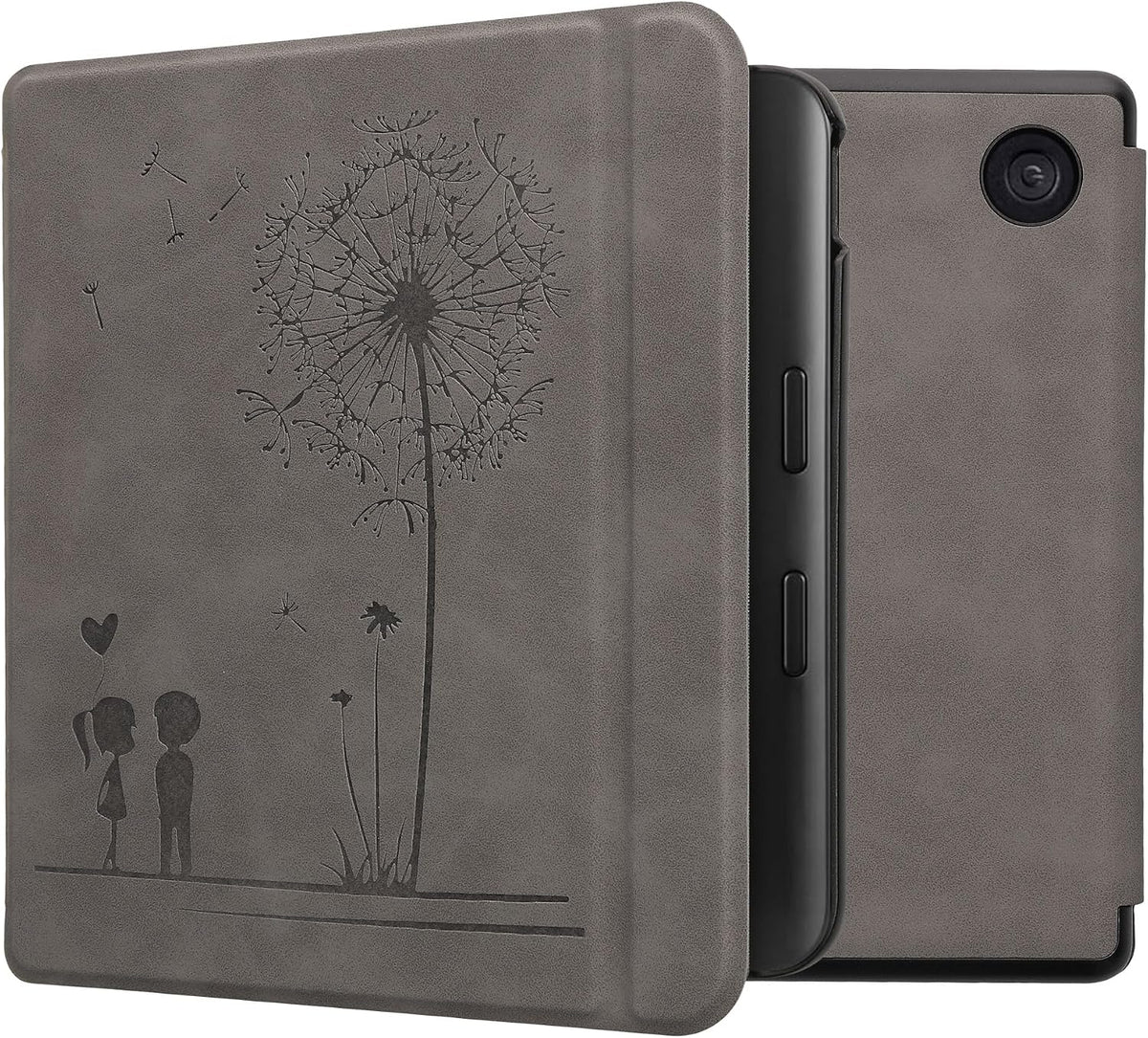 kwmobile Dandelion Love Grey Cover for Kobo Libra - Stylish eReader Case