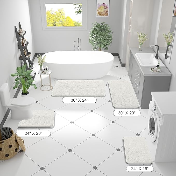 OLANLY Bathroom Rugs 44x24, Extra Soft Absorbent Chenille Bath Rugs, Rubber Backing Quick Dry, Machine Washable Bath Mats for Bathroom Floor, Tub and Shower, Home Decor Accessories, Ivory