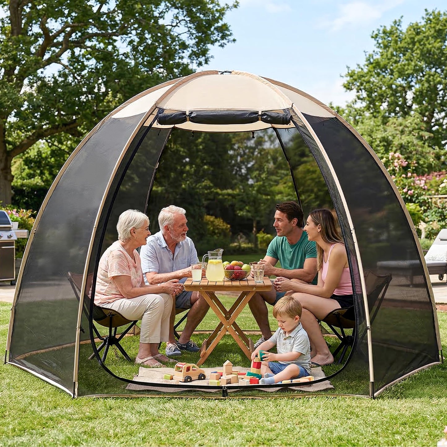 Alvantor® Screen House Mesh Tent, 10 x10 FT Pop Up Outdoor Gazebo with Sun Shade Mosquito Net for Backyard Garden, Beige