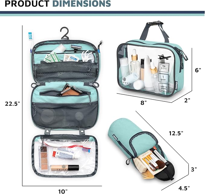 Toiletry Bag Kit Set: Hanging Travel Toiletry Bag + 311 TSA Cosmetic Liquid Bag + Ultralight Accessory Organizer Pouch