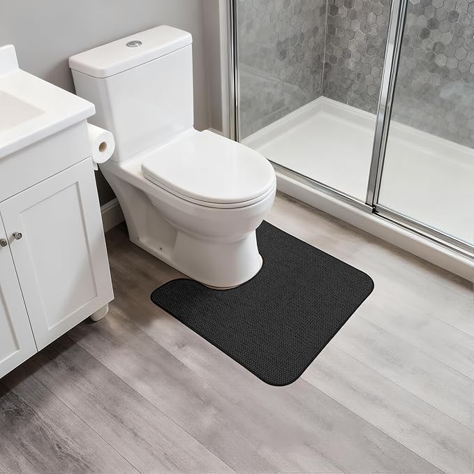 Toilet Rugs U Shaped Bathroom Rug,Machine Washable Non Slip Quick Dry Super Absorbent Ultra Thin Toilet Mats for Bathroom Toilet.Black,1'8"x2'(20x24inch)