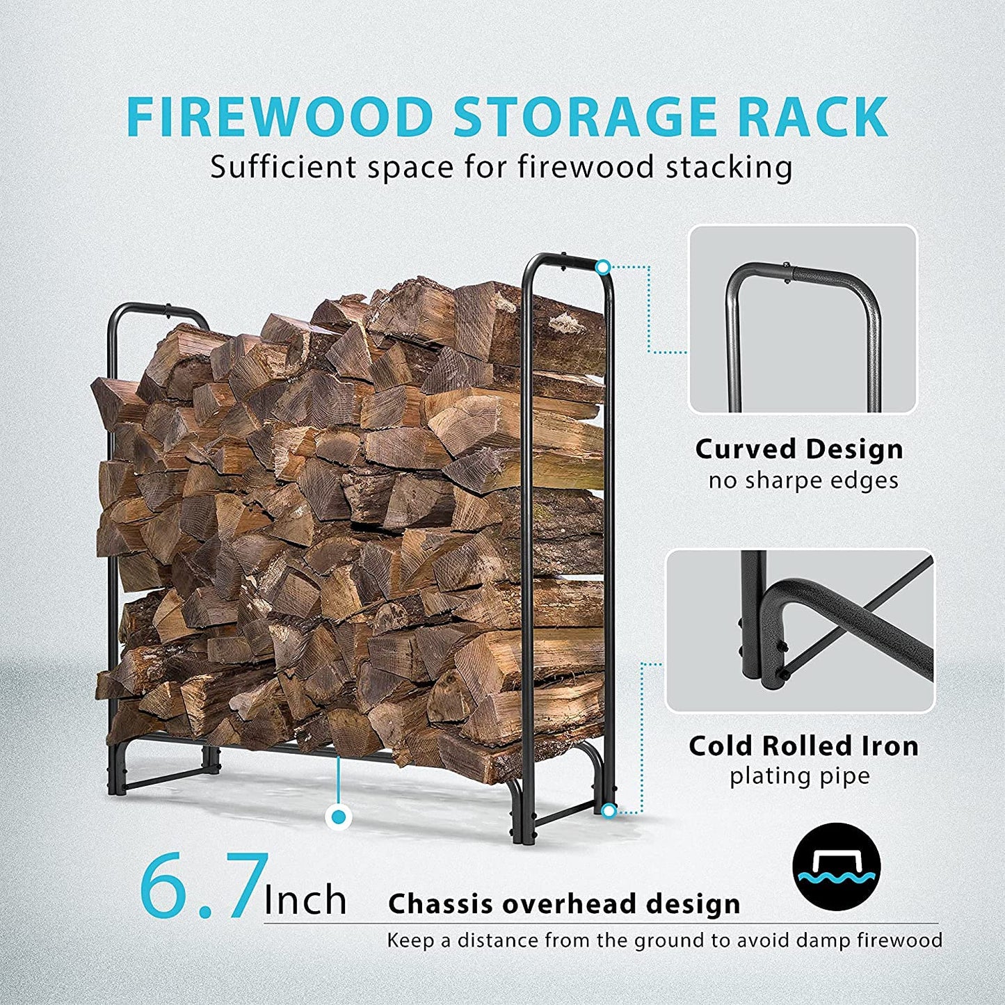 VIVOHOME 5ft Firewood Log Rack Cover, Heavy Duty 600D Oxford, Double Layer Outdoor Weather Resistant with 5ft Heavy Duty Indoor Outdoor Firewood Storage Log Rack with Cover Combo
