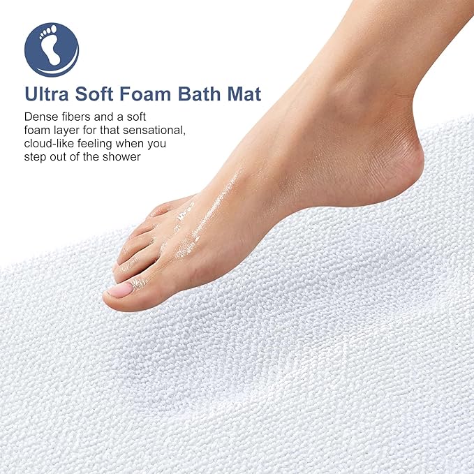 OLANLY Thick Memory Foam Bath Mat Rug 36x24, Extra Soft Absorbent Bathroom Rug, Quick Dry Bath Mats, Non-Slip, Machine Washable Carpet for Bathroom, Tub and Shower, Home Decor Accessories, White