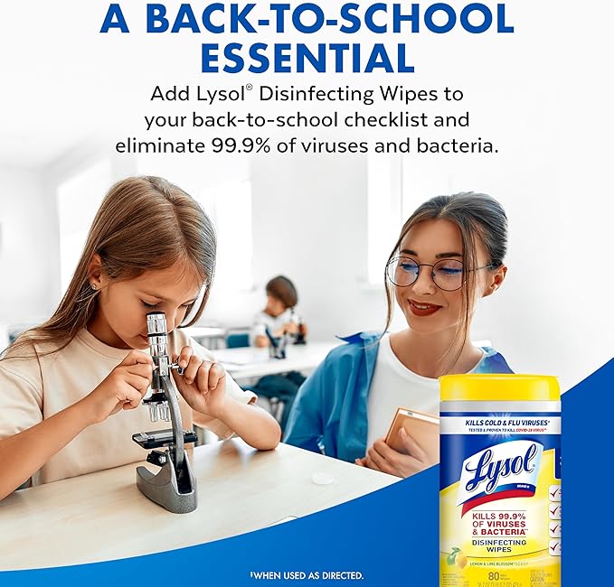 Lysol Disinfecting Wipes Bundle, Home Apartment Dorm Room Essentials and Cleaning Supplies, All Purpose Cleaner, Multi-surface Cleaning Wipes, Lemon and Lime Sanitizing Wipes Bundle, 80 Count