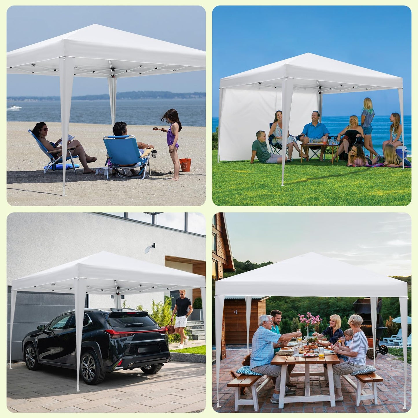 GarveeTech 10x10 Pop Up Canopy Tent with 4 Sidewalls, Heavy Duty Instant Portable Gazebo with UPF 50+ Waterproof Top & Removable Walls for Outdoor, Backyard, Beach, Camping, White