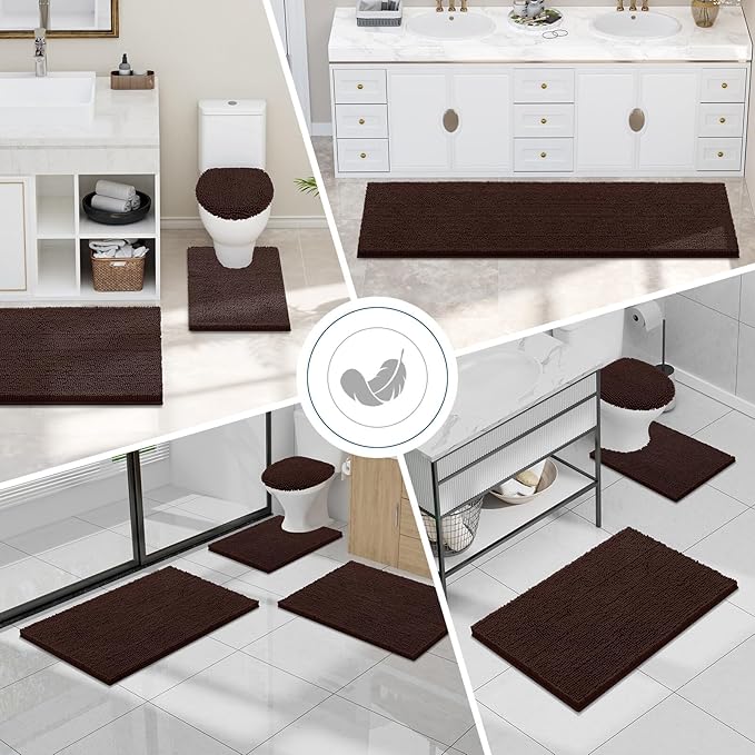 Smiry Luxury Chenille Bathroom Rugs 50x30, Extra Soft and Absorbent Shaggy Bath Mat, Machine Washable, Non-Slip Plush Carpet Runner for Tub, Shower, and Floor, Home Decor Accessories, Brown