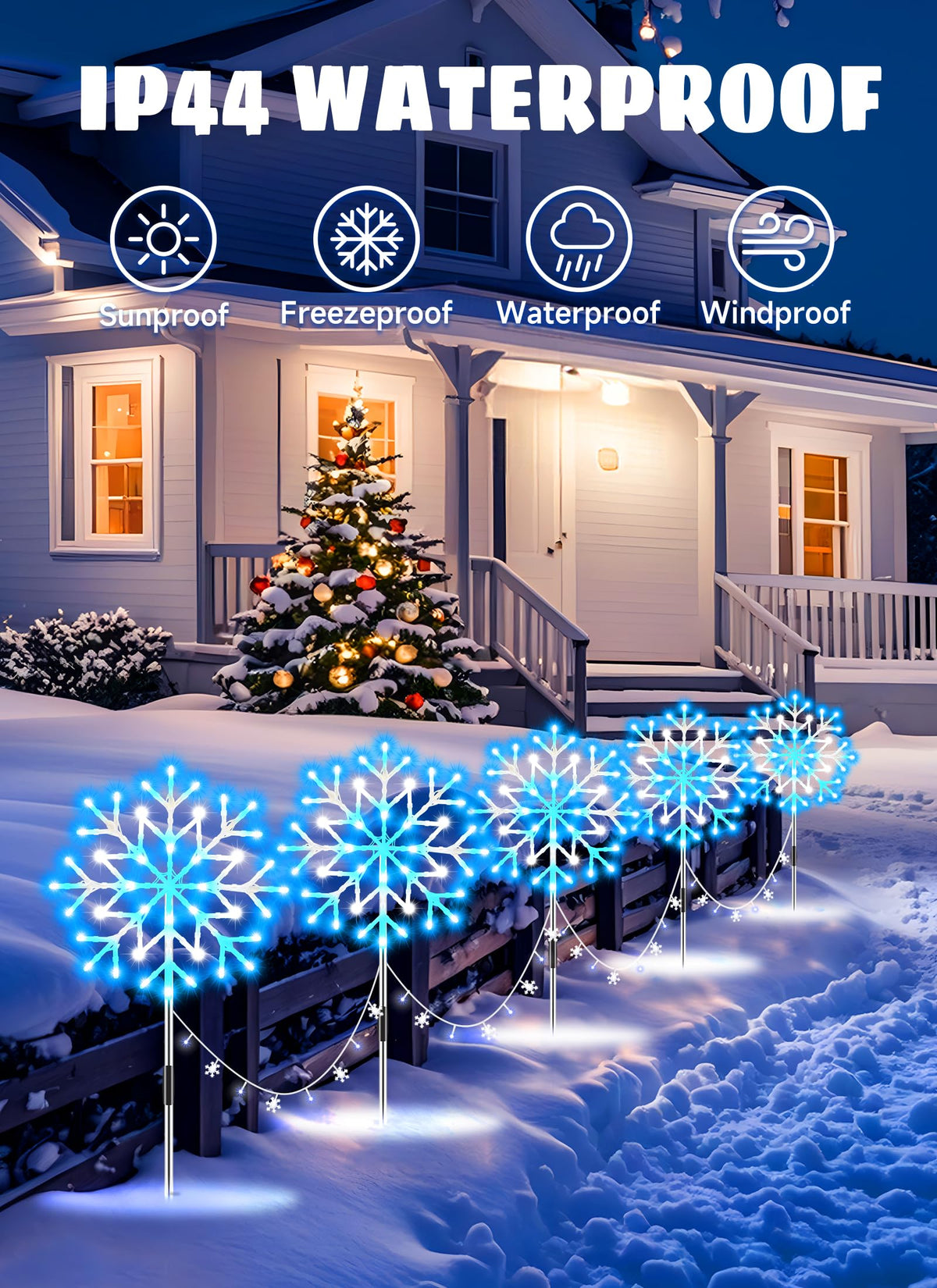 Minetom Snowflake Lights Outdoor, 10 Pack, Blue and White, Plastic, Model 39530, Christmas Pathway Decorations
