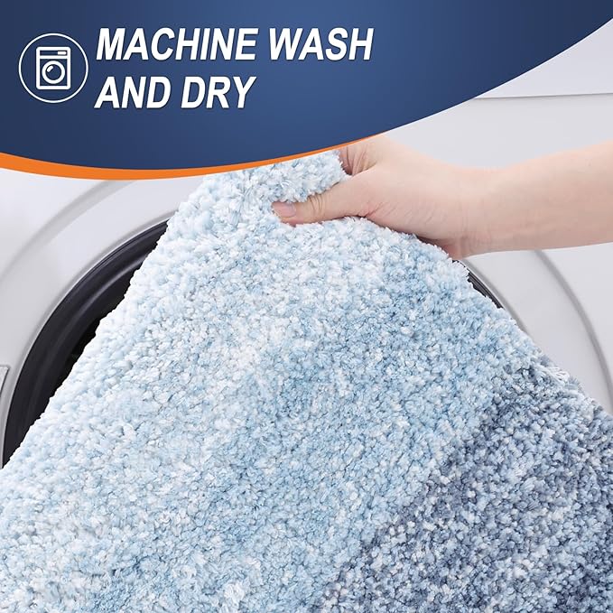 OLANLY Bathroom Rug Mat 30x20, Extra Soft and Absorbent Microfiber Bath Rugs, Non-Slip Plush Shaggy Bath Carpet, Machine Wash Dry, Bath Mats for Bathroom Floor, Tub and Shower, Blue
