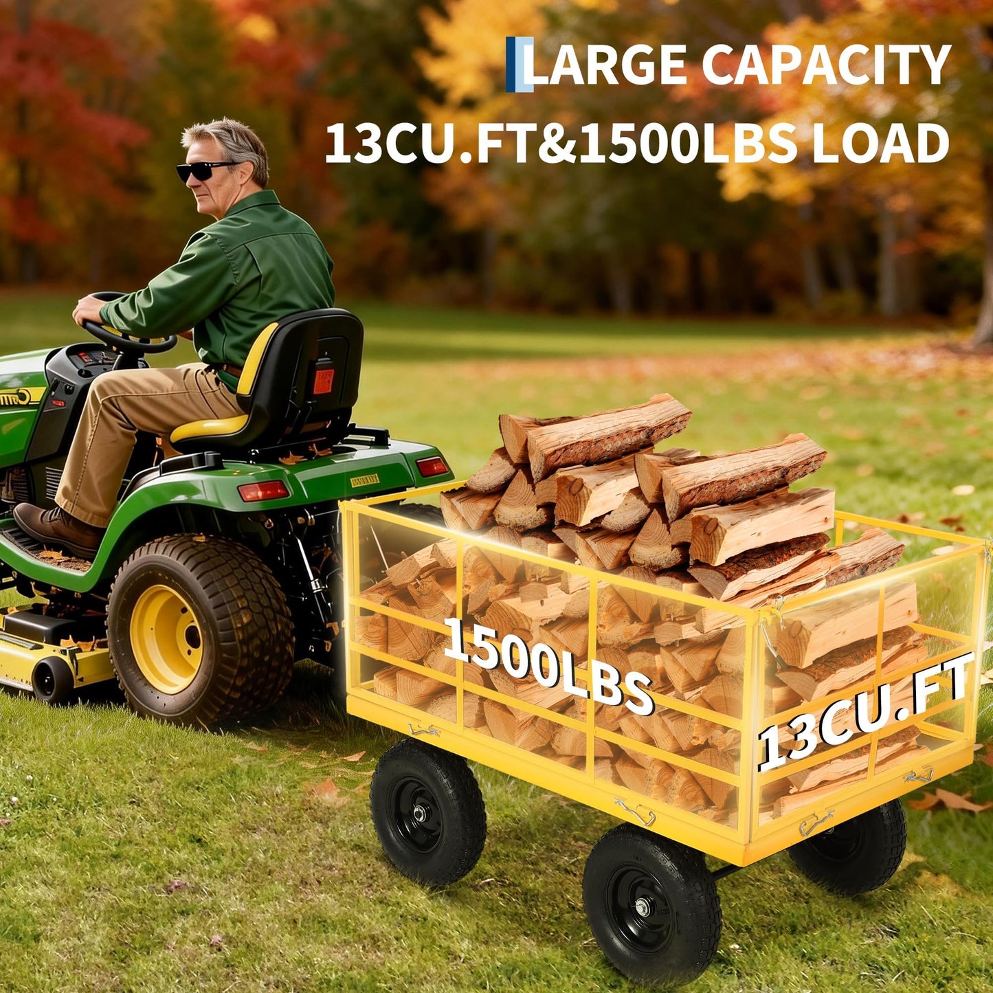 1400 LB Heavy Duty Garden Wagon Cart – 13" All-Terrain Tires, 3-in-1 Utility Yard Trailer with Removable Side Panels, Outdoor Metal Wagon for Lawn, Yard, Backyard