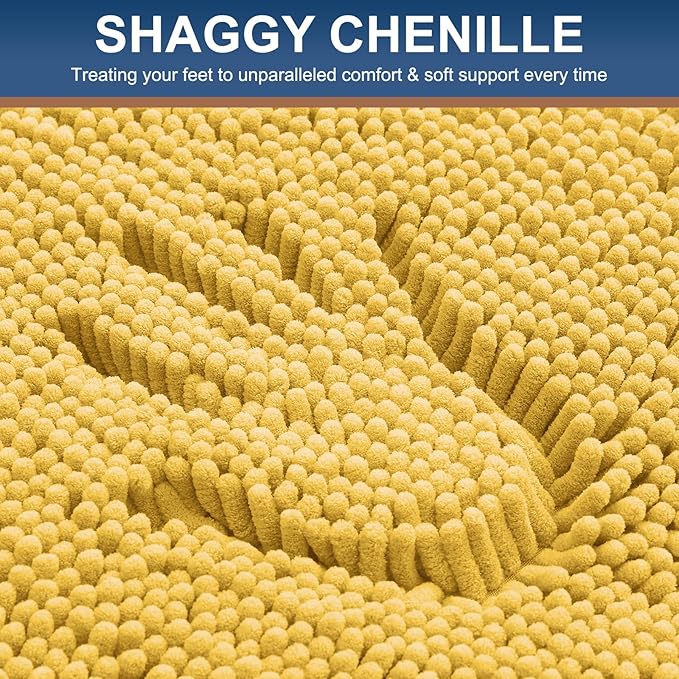 Smiry Luxury Chenille Bathroom Rugs 59x35, Extra Soft and Absorbent Shaggy Bath Mat, Machine Washable, Non-Slip Plush Carpet Runner for Tub, Shower, and Floor, Home Decor Accessories, Yellow