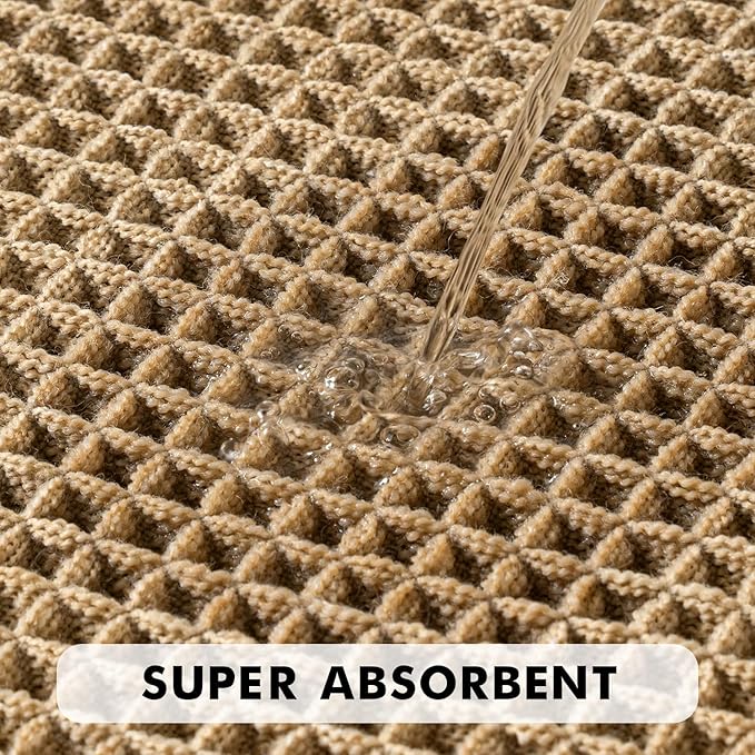 MIULEE Set of 2 Waffle Bathroom Rugs, Boho Bath Rugs Non Slip Washable, Super Absorbent Bath Mats, Ultra Soft Rubber Backed Shower Mats for Bathroom Floor, Tub, Brown, 17"x24"+17"x48"
