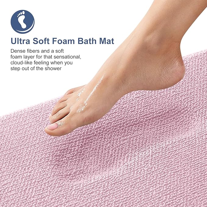 OLANLY Thick Memory Foam Bath Mat Rug 47x24, Extra Soft Absorbent Bathroom Rug, Quick Dry Bath Mats, Non-Slip, Machine Washable Carpet for Bathroom, Tub and Shower, Home Decor Accessories, Dusty Rose