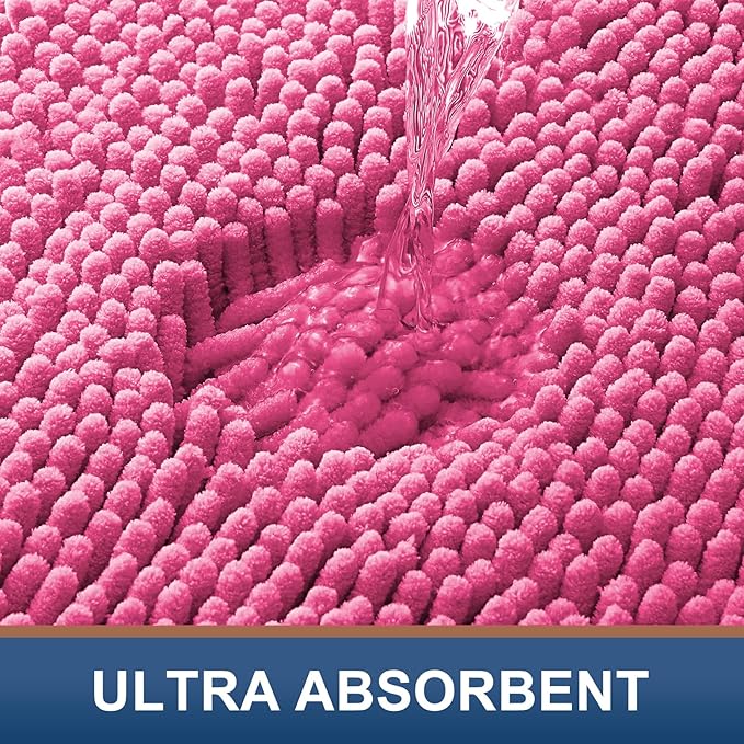 Smiry Luxury Chenille Bathroom Rugs 59x20, Extra Soft and Absorbent Shaggy Bath Mat, Machine Washable, Non-Slip Plush Carpet Runner for Tub, Shower, and Floor, Home Decor Accessories, Hot Pink