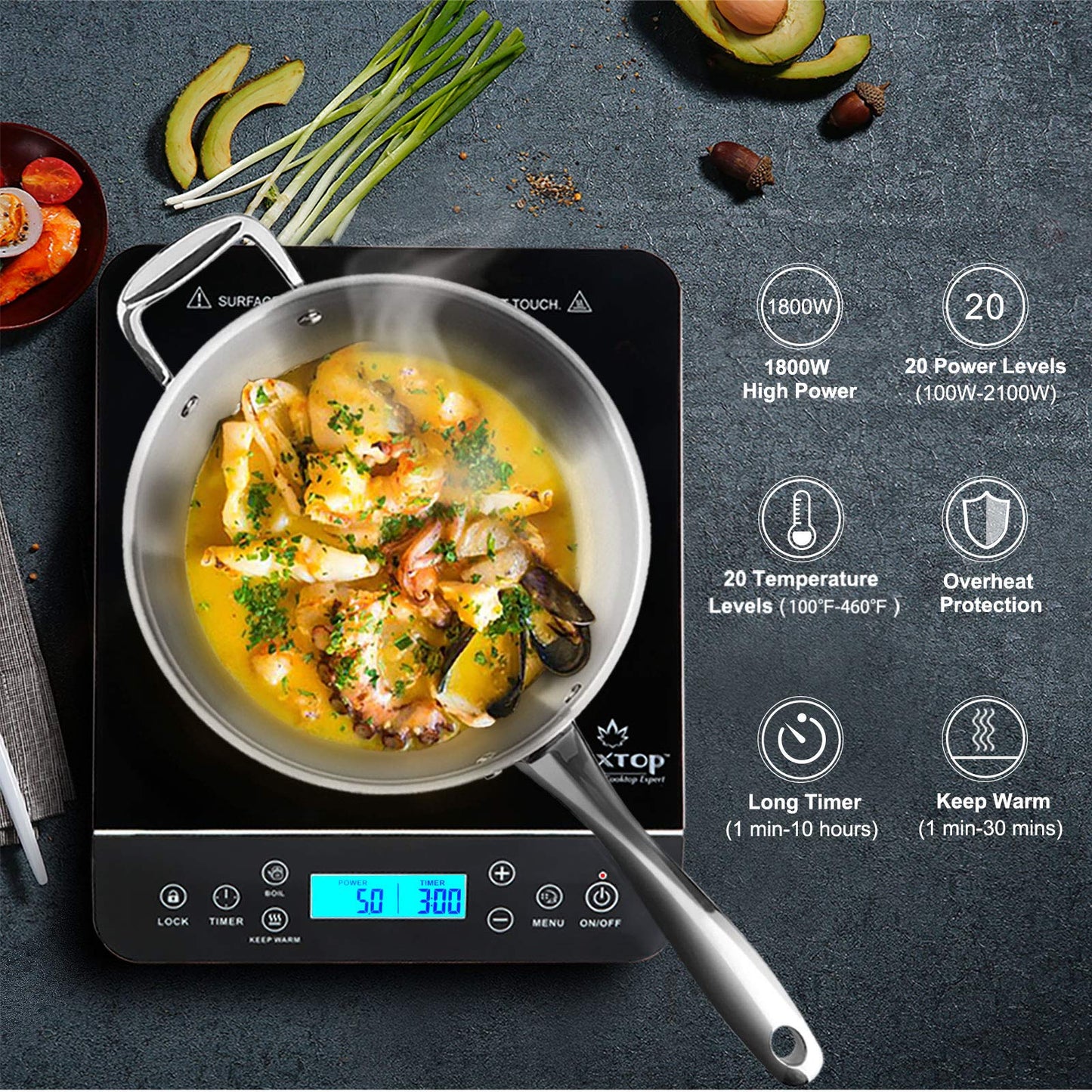 Duxtop Ceramic Non-stick Frying Pan, Stainless Steel & Portable Induction Cooktop, Countertop Burner Induction Hot Plate & Professional Stainless Steel Sauce Pan with Lid, Kitchen Cookware