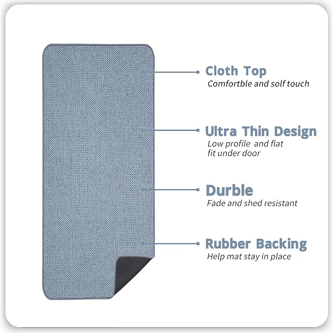 Bath Mat,Ultra Thin Bathroom Runner Rugs,Large Bath Mats for Bathroom,Quick Dry,Non-Slip,Machine Washable,Low Pile,Bath Rug,Shower Outside,Sink,Home Decor Accessories.Blue,2'x6'(24x72inch)