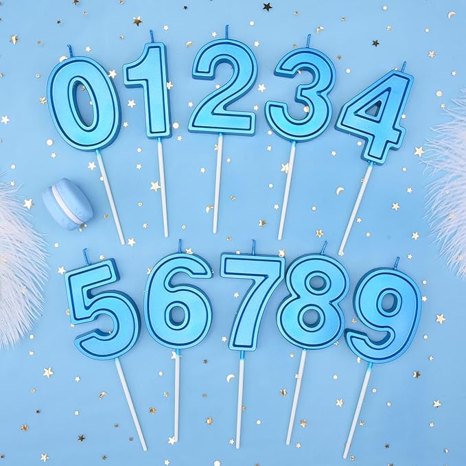 PHD Luxe Blue 2.76 Inch 9 Number Birthday Candles, Blue Cake Candles for Party Celebration