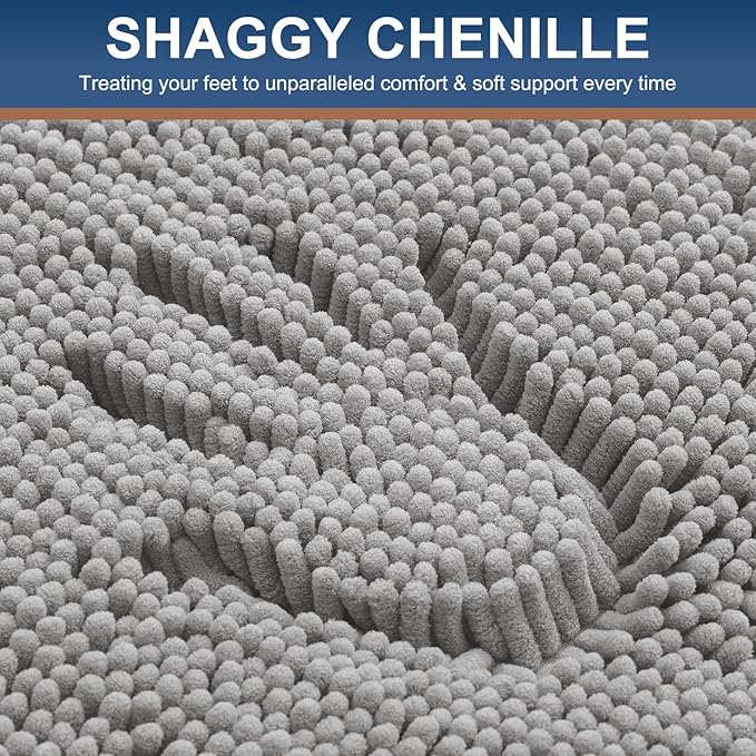 Smiry Luxury Chenille Bathroom Rugs 30x20, Extra Soft and Absorbent Shaggy Bath Mat, Machine Washable, Non-Slip Plush Carpet Runner for Tub, Shower, and Floor, Home Decor Accessories, Light Grey