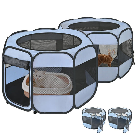 2-in-1 Cat Playpens, Detachable into 2 Separate Playpens with Additional 2 Doors, Portable Dog Playpen Cat Tent Enclosure for Kitten and Puppy Indoor Outdoor Use(M)