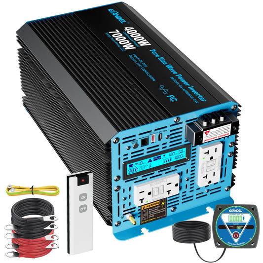 GIANDEL 4000 Watt 24 V Pure Sine Wave Power Inverter 7000Watt Surge,UL458 Listed GFCI Outlets,Inverter 24V DC to 120V AC,FCC Approved,Remote with Battery Level for RVs Campers Off Grid Solar Setup