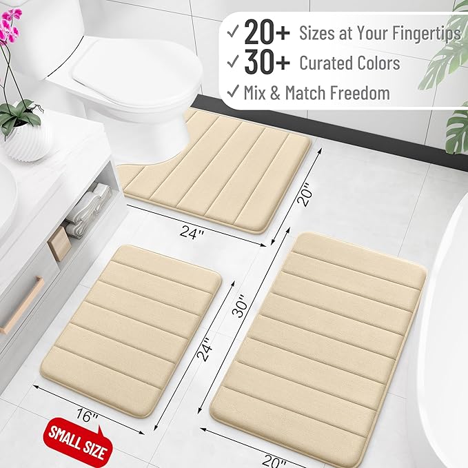 OLANLY Memory Foam Bath Mat 40x32, Super Soft Absorbent Bathroom Rugs, Quick Dry, Machine Washable Shower Floor Rugs, Bathmat Carpet, Bathroom Home Decor Accessories, Beige