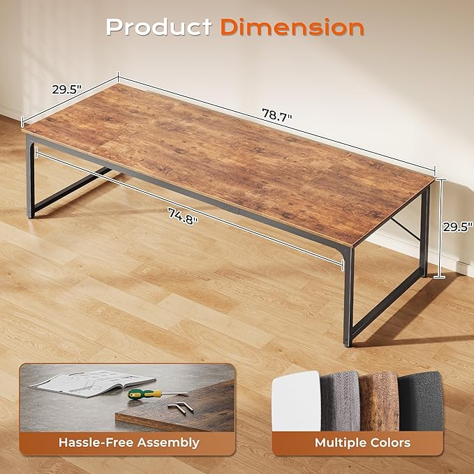 PRAISUN 78.7 X 29.5 Inch Computer Desk with Deeper Desktop, Long Gaming Office Writing Work Desk for Home Office, Study, Bedroom, Work from Home, Metal Frame, Rustic Brown