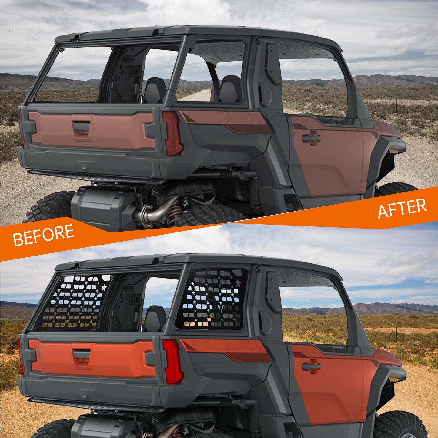 CUSAUTV Rear Window Molle Panels for XPEDITION ADV/ ADV5 2024+, Aluminum Rear Side Windows Protective Decoration Compatible with Polaris XPEDITION ADV/ ADV5 2024+ Accessories