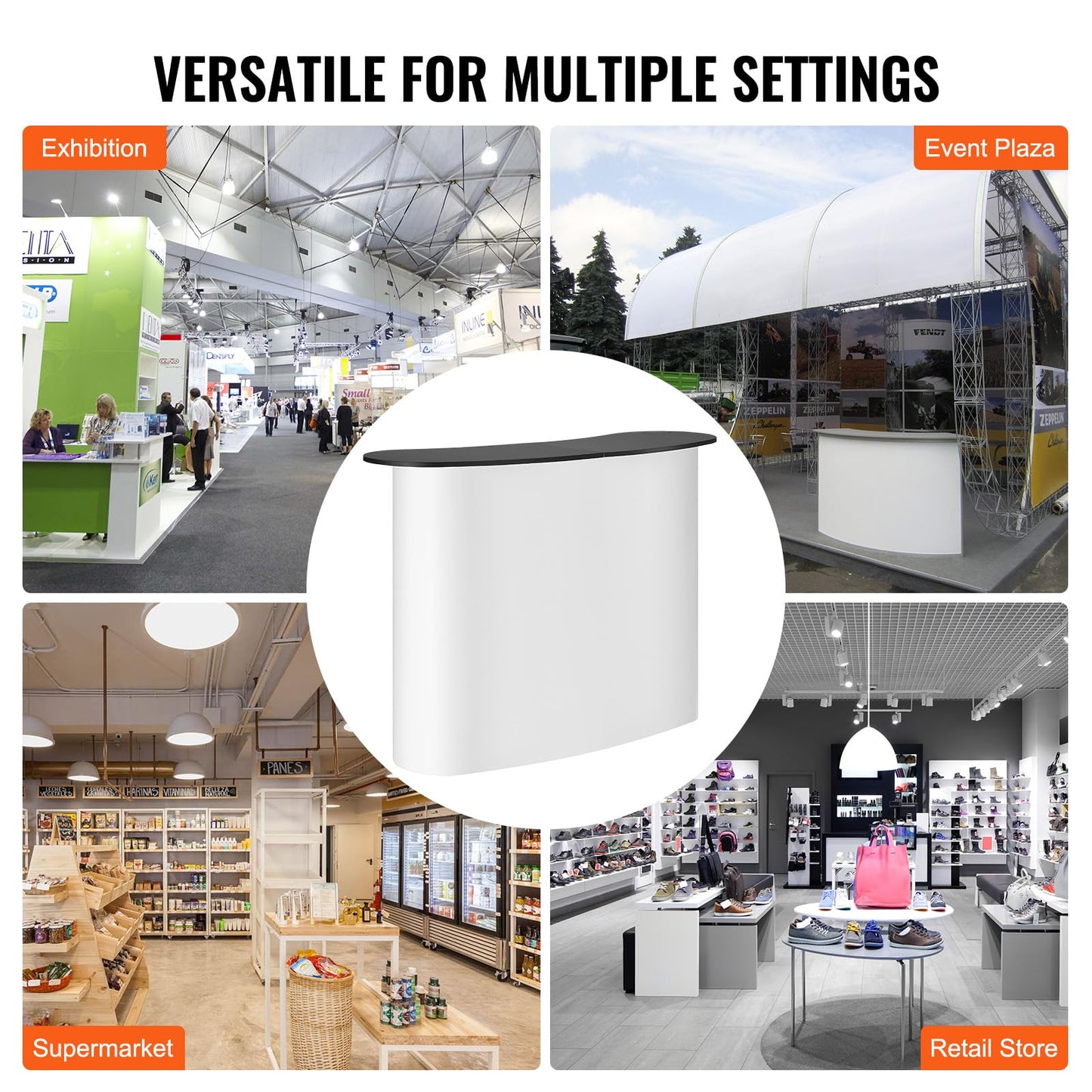 VEVOR Portable Tradeshow Podium Table, 51.18" x 18.31" x 37.4", Display Exhibition Counter Stand Booth Fair with Wall, Foldable Promotion Retail Bar Table Pop Up Podium with Storage Rack, Carrying Bag