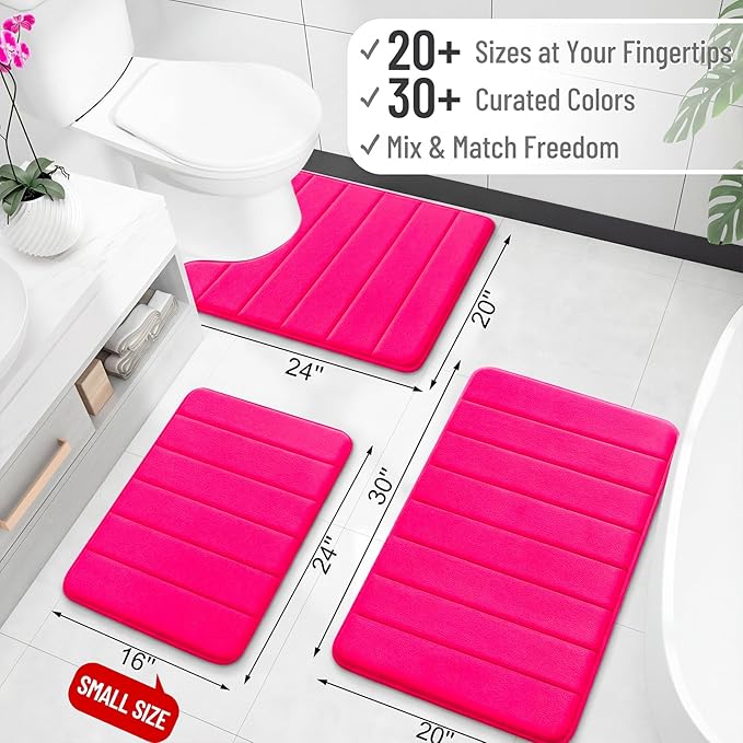 OLANLY Memory Foam Long Bathroom Rugs Runner 59x20, Super Soft Absorbent Bath Mat, Quick Dry, Machine Washable Shower Floor Rugs, Bathmat Carpet, Bathroom Home Decor Accessories, Hot Pink