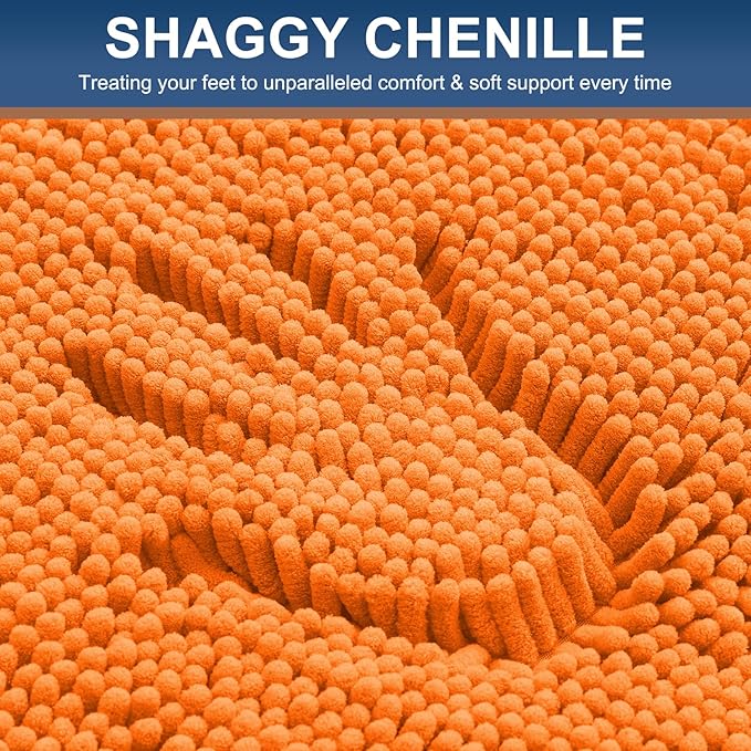 Smiry Luxury Chenille Bathroom Rugs 24x16, Extra Soft and Absorbent Shaggy Bath Mat, Machine Washable, Non-Slip Plush Carpet Runner for Tub, Shower, and Floor, Home Decor Accessories, Orange