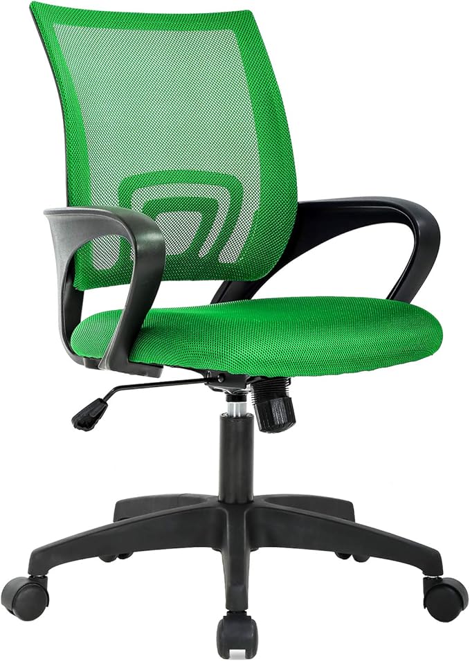 BestOffice | Ergonomic Office Chair | Mid-Back Swivel Desk Chair | Breathable Backrest & Lumbar Support | Adjustable Height | Sponge Seat | Rolling Wheels | Green | for Adults & Women