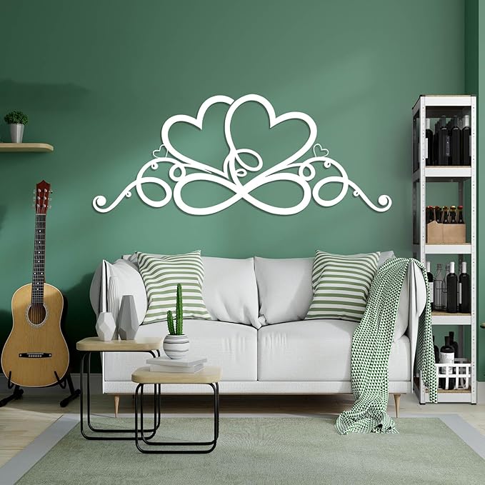 Infinity Heart Metal Wall Art, Infinity Heart Wall Decor, Double Infinity Heart Metal Sign, Love Sign Wall Decor, Infinity Sign Wall Decor, Metal Love Wall Decor, Geometric Wall Art (Silver, 30"x12"/76x31cm)