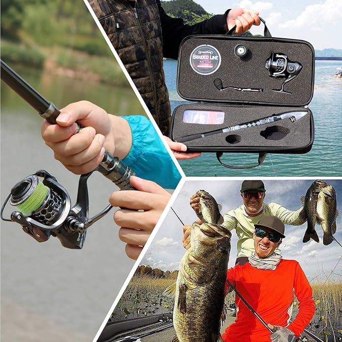Sougayilang Fishing Rod Reel Combo with Telescopic Fishing Pole Spinning Reel Carrier Bag for Travel Saltwater Freshwater Fishing