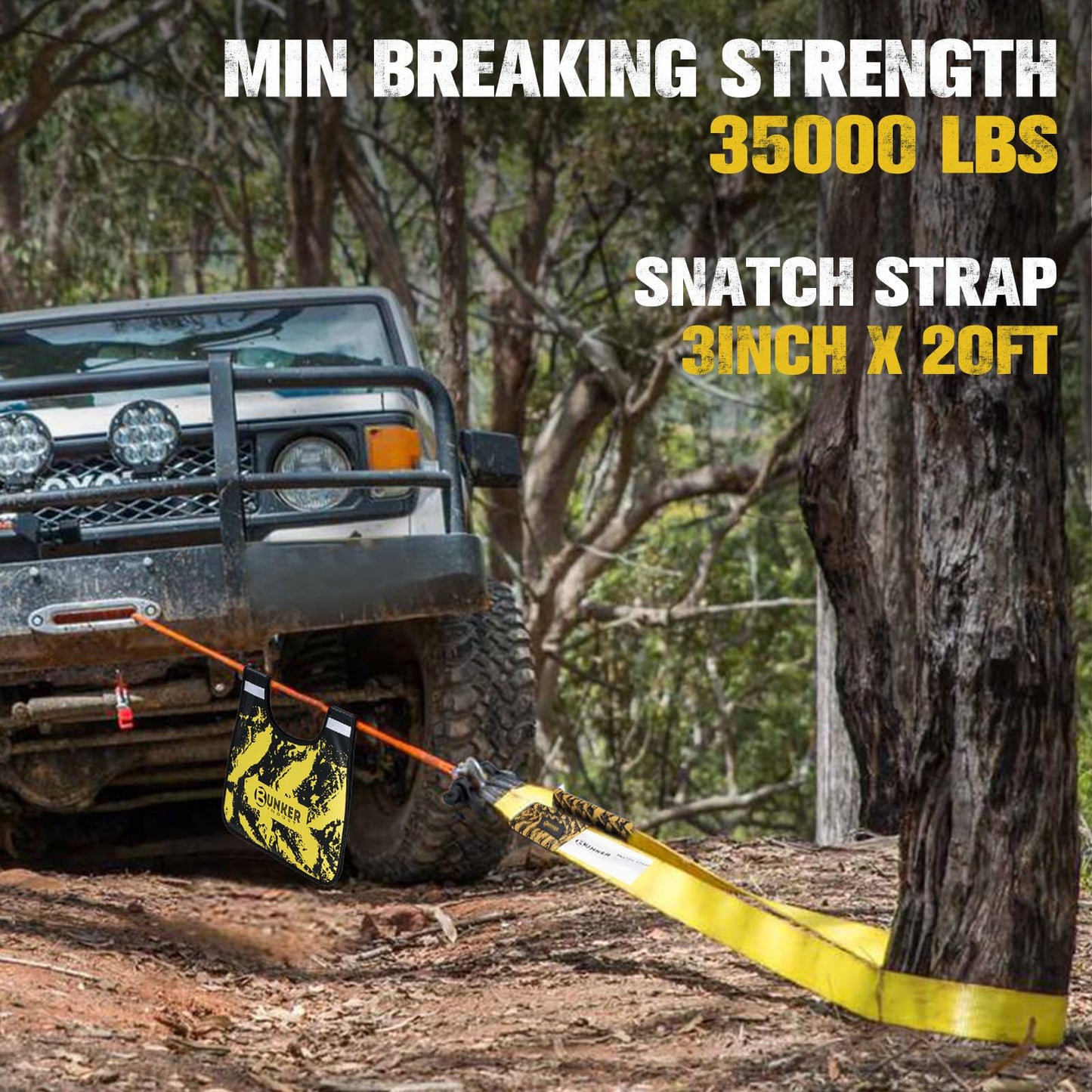BUNKER INDUST Offroad Traction Boards with Jack Base + 3" x 20ft Tree Saver Winch Strap 35,000 lbs Recovery Straps