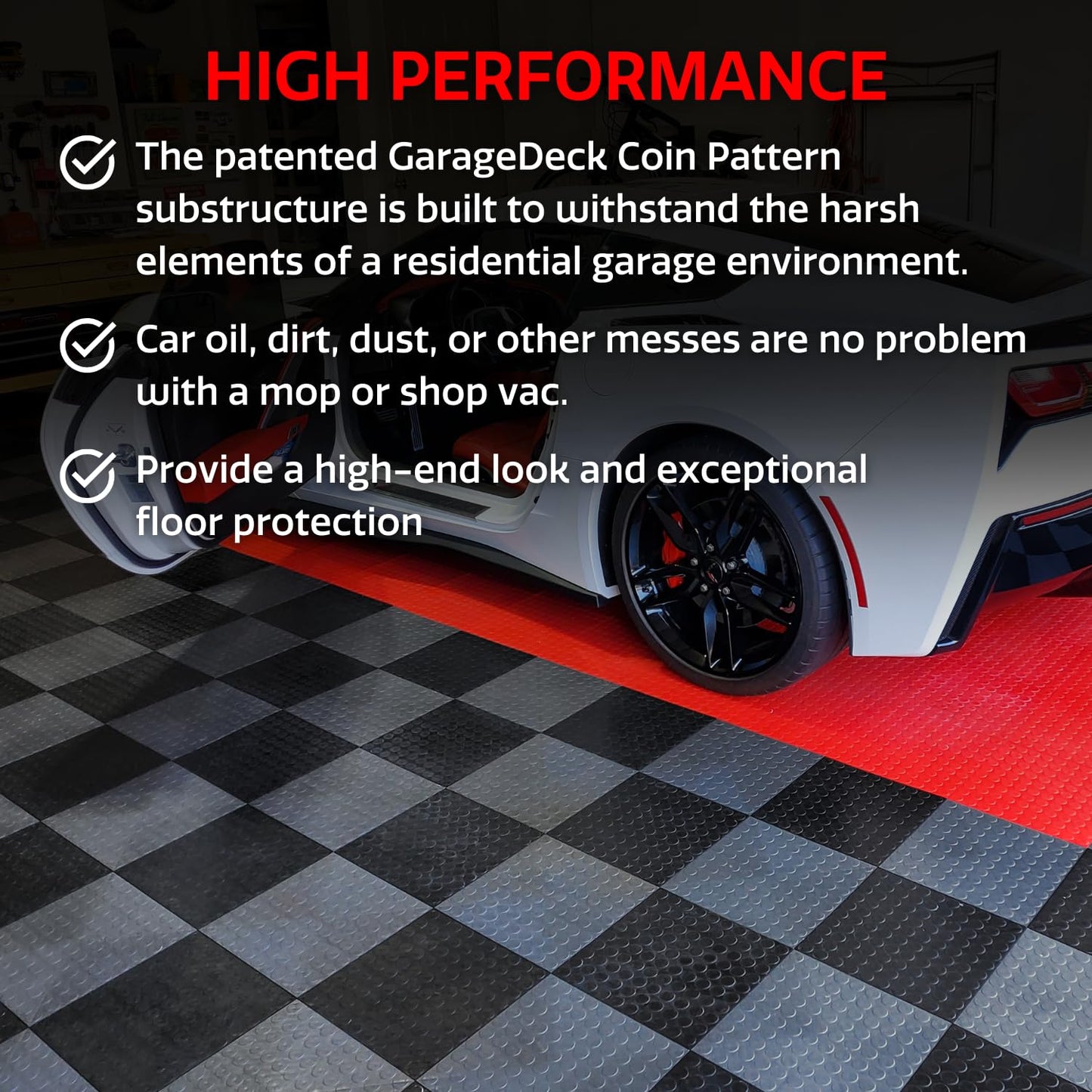 Big Floors GarageDeck Garage Floor Tiles, Interlocking Garage Flooring, Coin Pattern Non-Slip Heavy-Duty Copolymer Modular Tile (Black, 48 Pack of 12 x 12" Tiles, 48 Sq Ft)