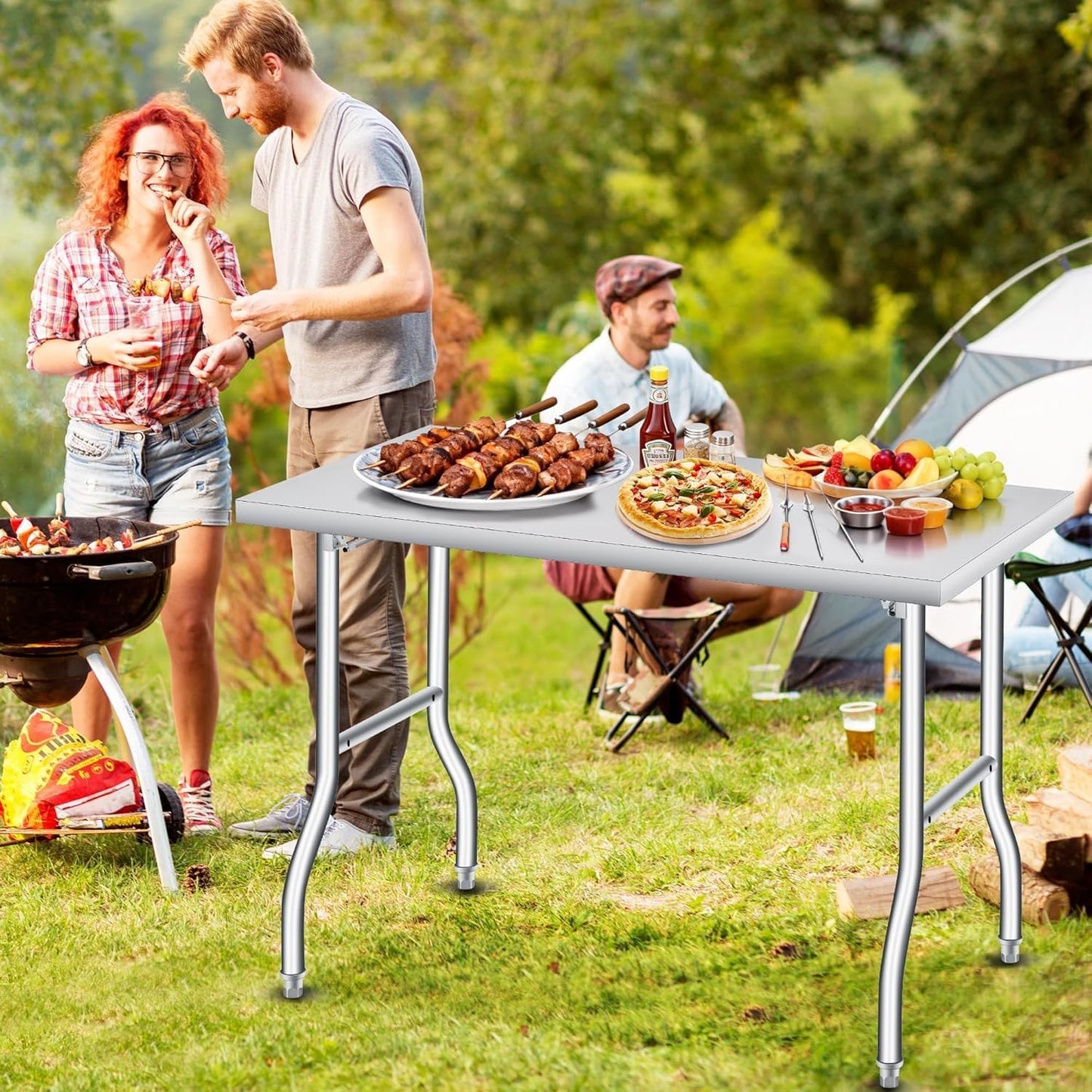 EliteEdge 48x30 in Folding Stainless Steel Table, 600 LB Capacity, Portable Metal Prep Workbench, No Assembly Required, for Kitchen, Laundry, Restaurant, Camping, Bar, Garage, Heavy Duty