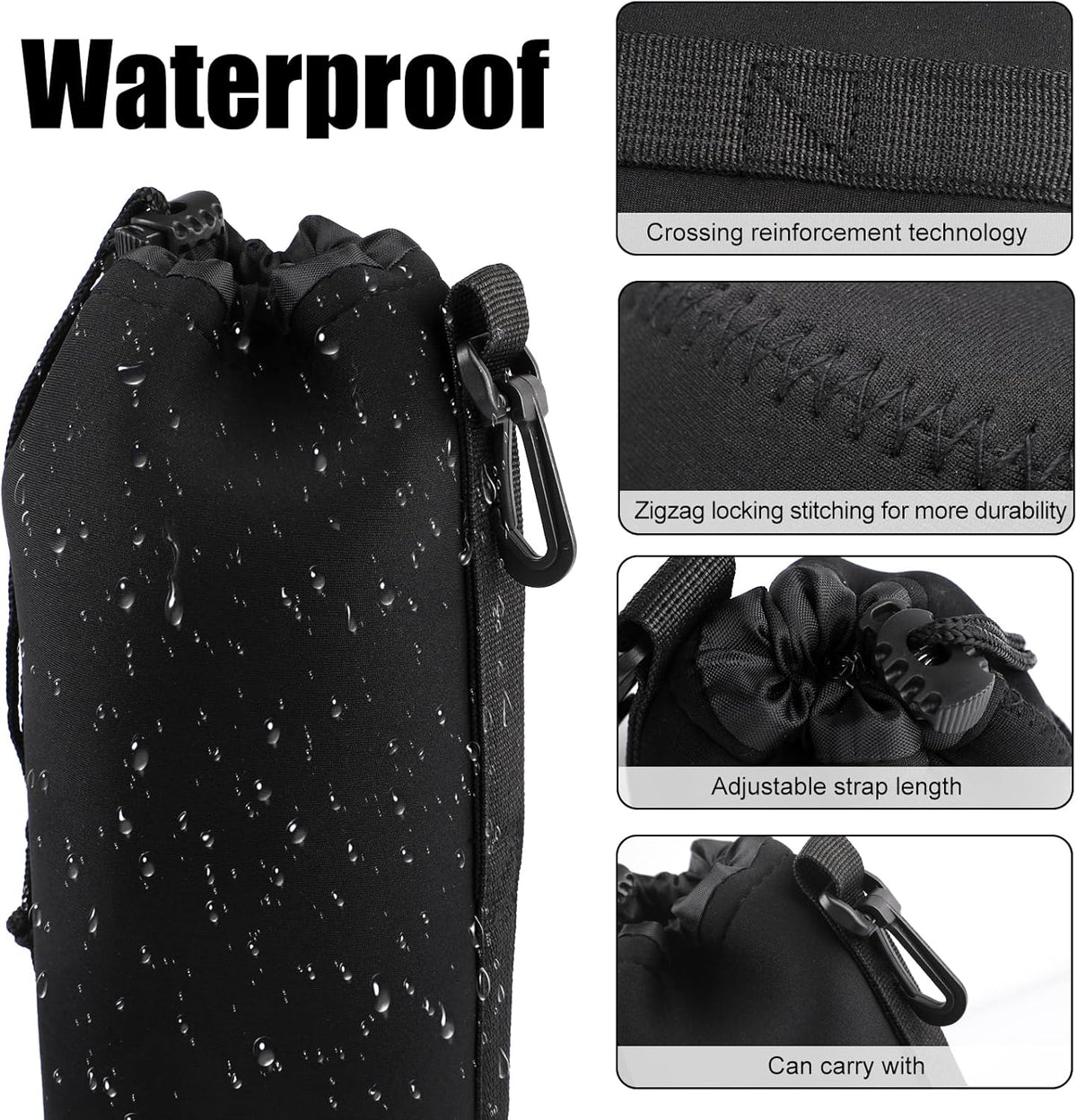 Sopoloray 4pcs Bag,4 Set Camera Lens Sizes Protective Camera Lens Pouch with Drawstring Design,Soft Plush Neoprene