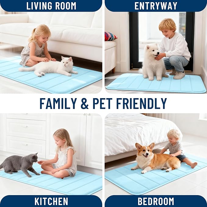 OLANLY Memory Foam Long Bathroom Rugs Runner 47x17, Super Soft Absorbent Bath Mat, Quick Dry, Machine Washable Shower Floor Rugs, Bathmat Carpet, Bathroom Home Decor Accessories, Sky Blue